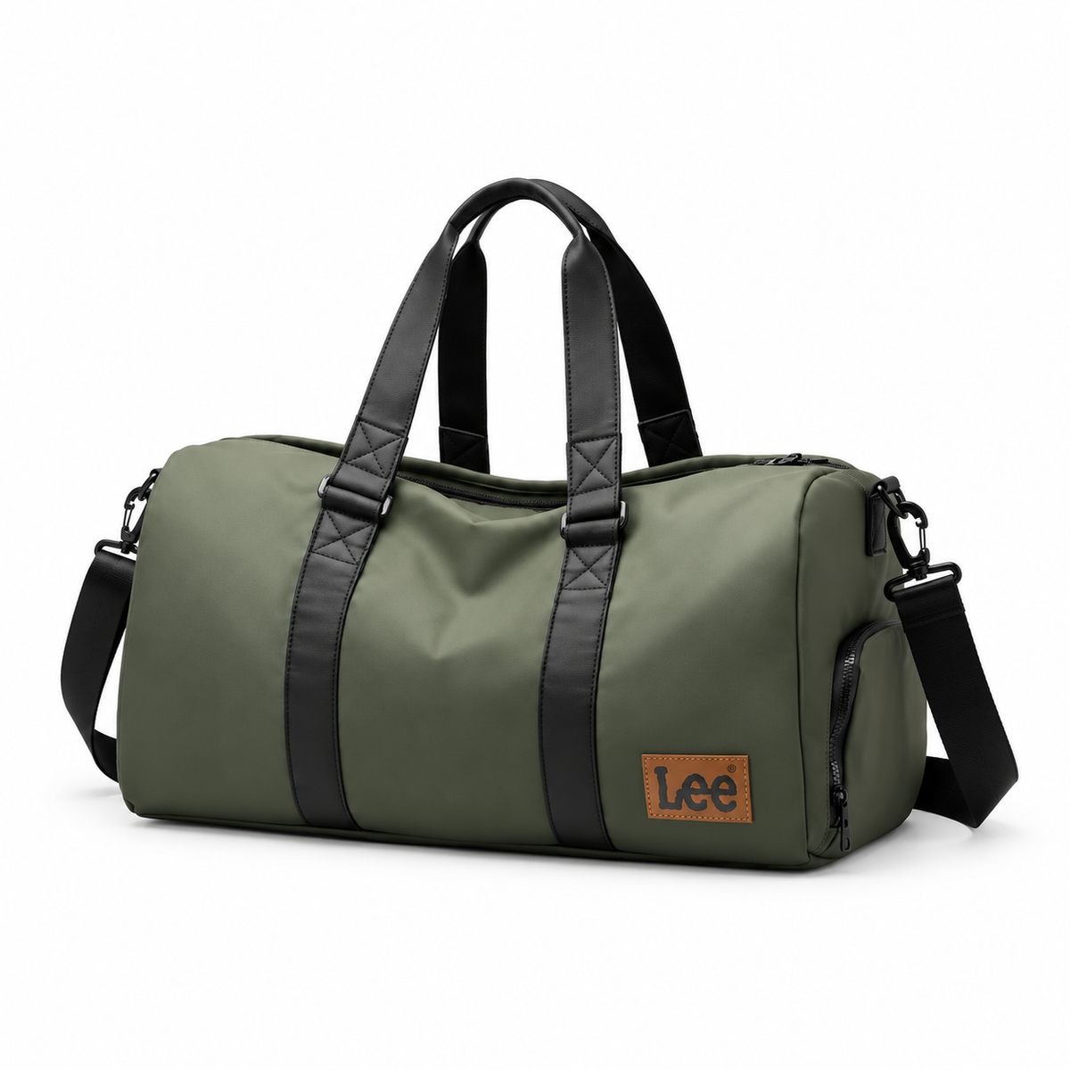 Olive Green Leather Duffel Travel Bag-3