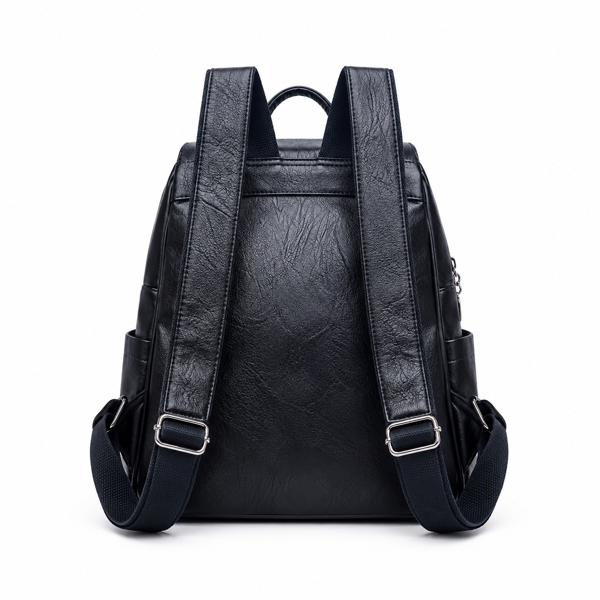 Classic Black Textured Flap Everyday Backpack-2
