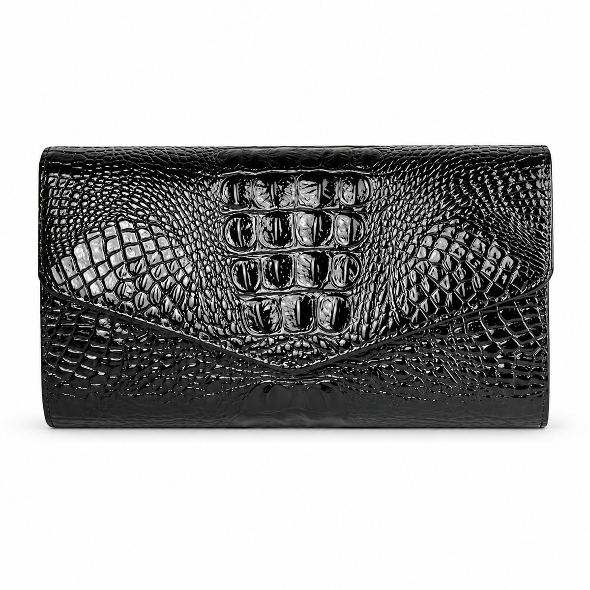 Black Crocodile Embossed Envelope Evening Clutch-4
