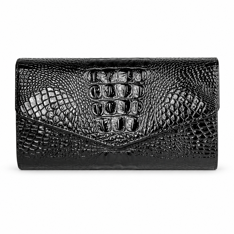 Black Crocodile Embossed Envelope Evening Clutch-4