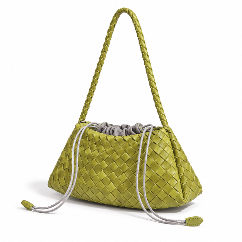 Olive Green Woven Drawstring Shoulder Bag-3