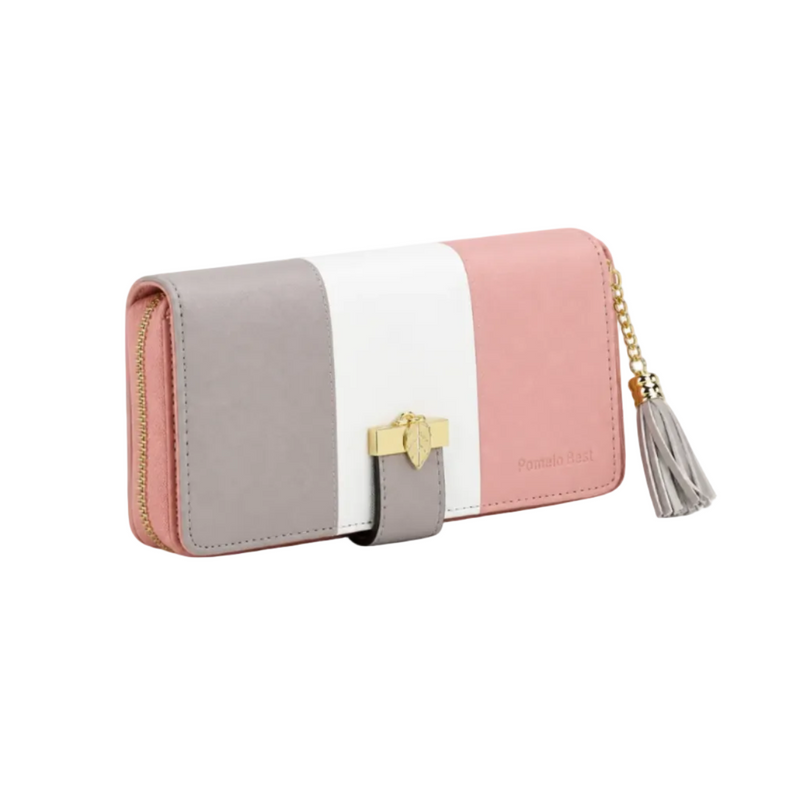 Pink Grey Color Block Tassel Wallet-1