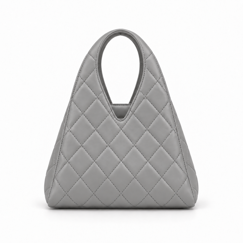Grey Quilted Diamond-Stitch Handbag-3