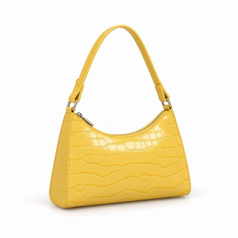 Yellow Crocodile Texture Shoulder Handbag Purse-1