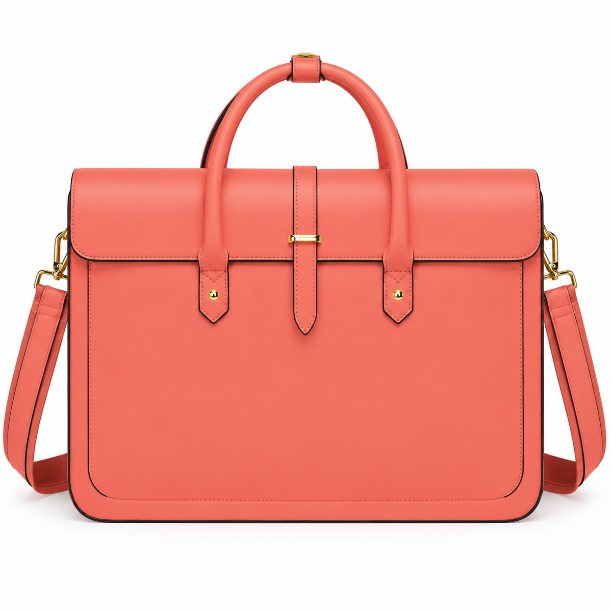 Coral Leather Laptop Bag With Bow-3
