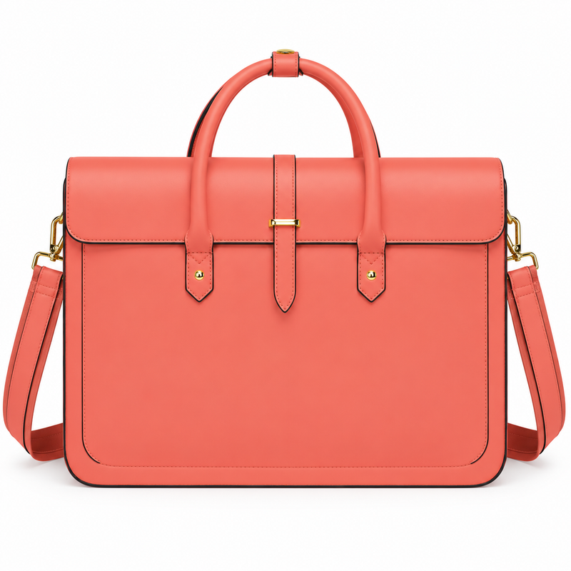 Coral Leather Laptop Bag With Bow-3