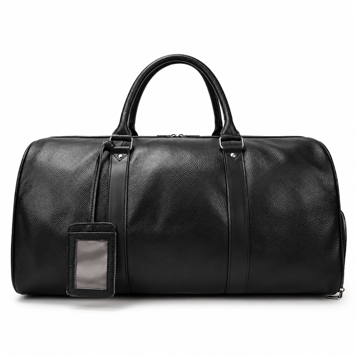 Classic Black Leather Duffel Travel Bag-4