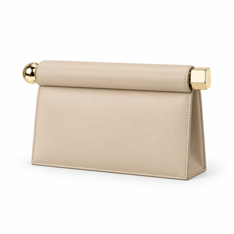 Elegant Beige Leather Evening Clutch Bag-3