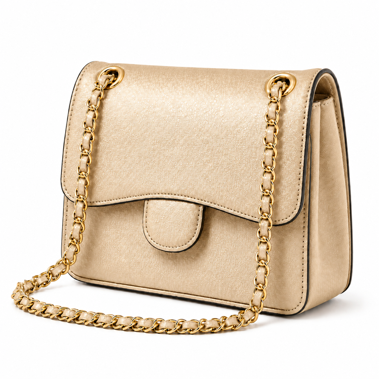 Champagne Textured Chain Strap Shoulder Bag-4