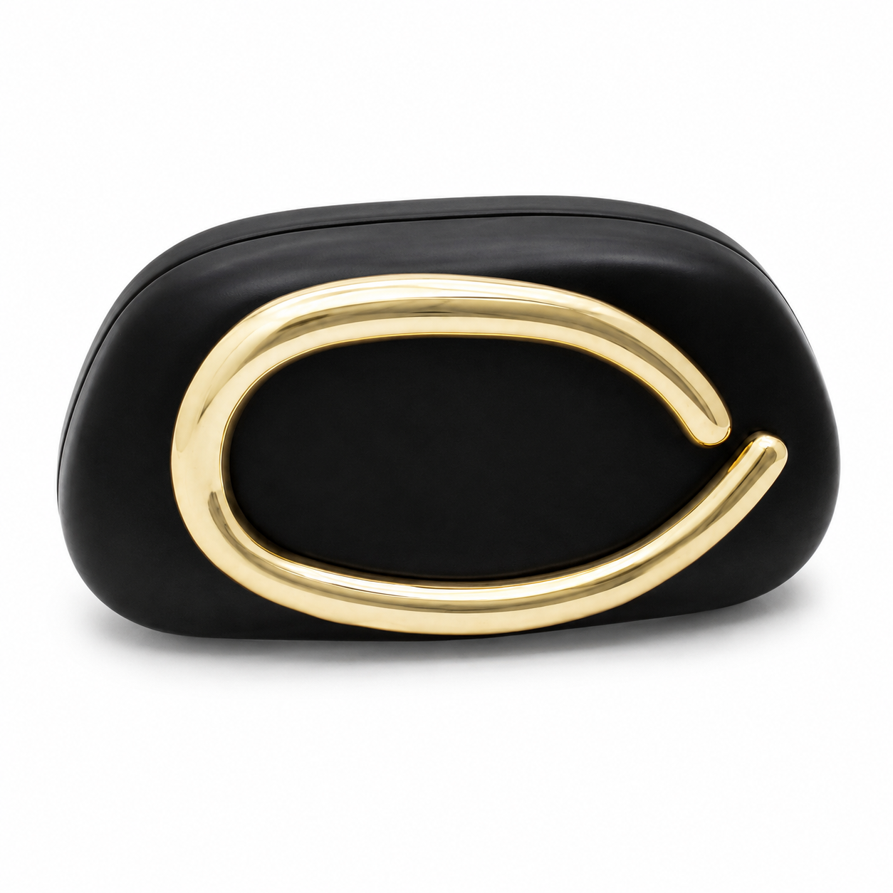 Black Sculptural Evening Clutch with Gold Oval Handle-4