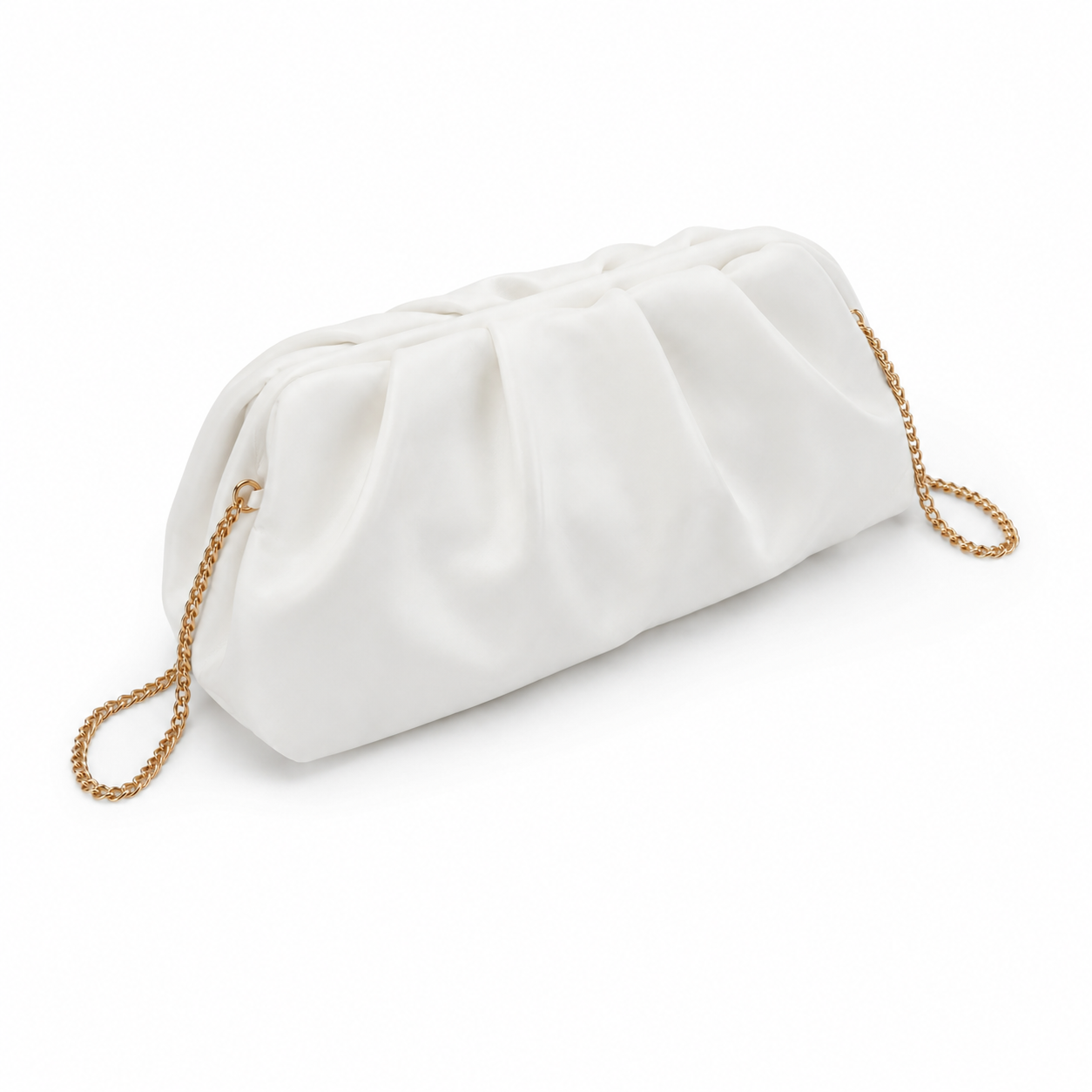 Elegant White Ruched Clutch Bag-2