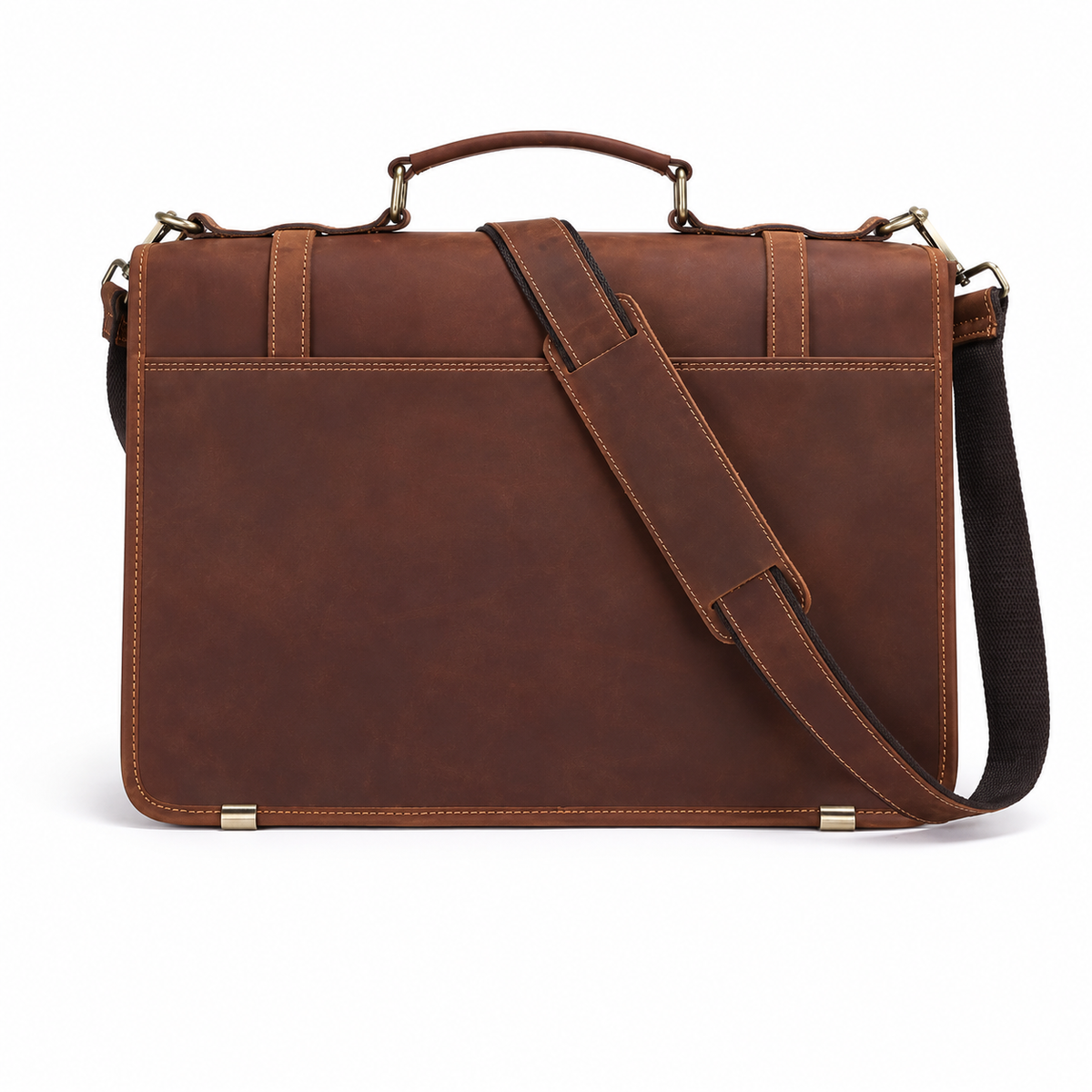 Vintage Brown Leather Briefcase With Lock-2
