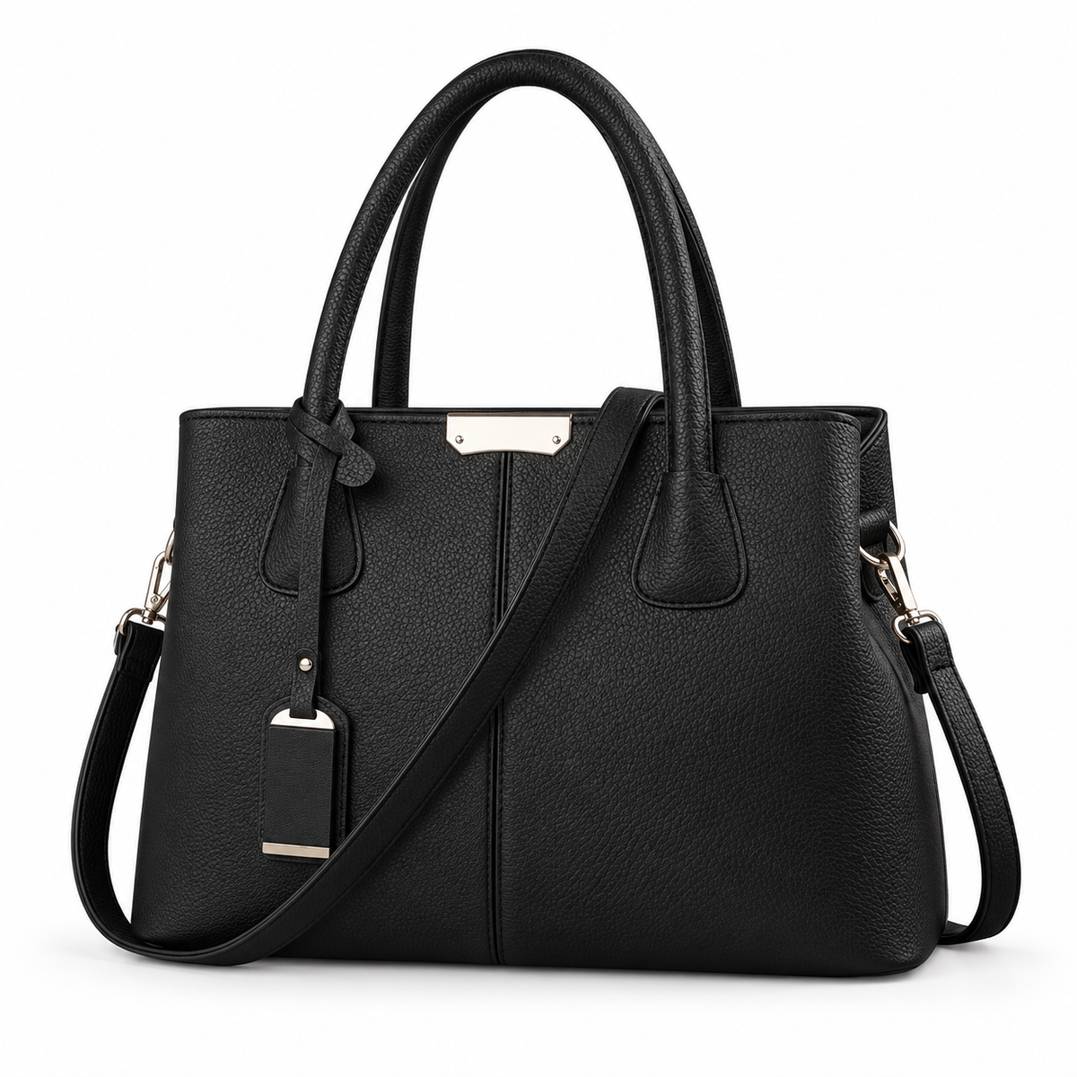 Classic Black Textured Tote Shoulder Bag-4