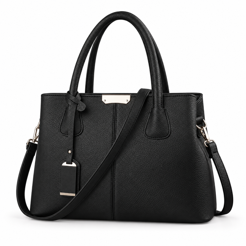 Classic Black Textured Tote Shoulder Bag-4