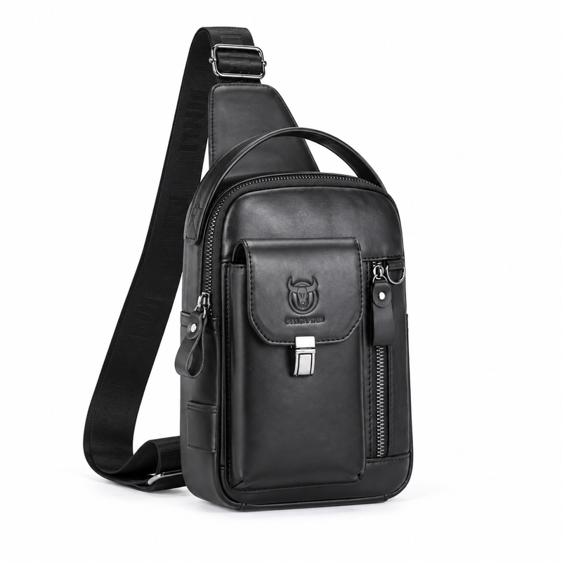 Black Sling Bag With Multiple Pockets-1