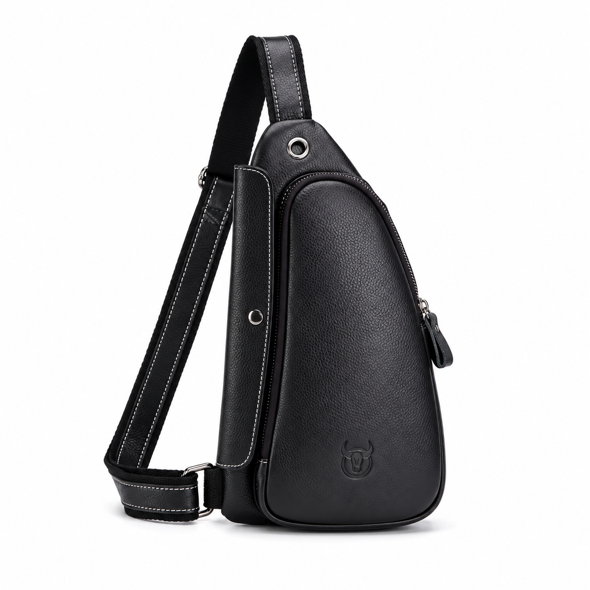 Black Textured Sling Bag With Strap-3