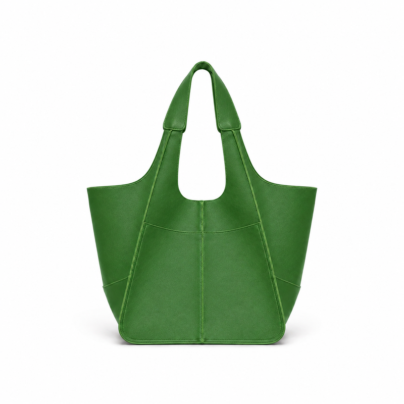 Green Textured Oversized Shoulder Tote Bag-3