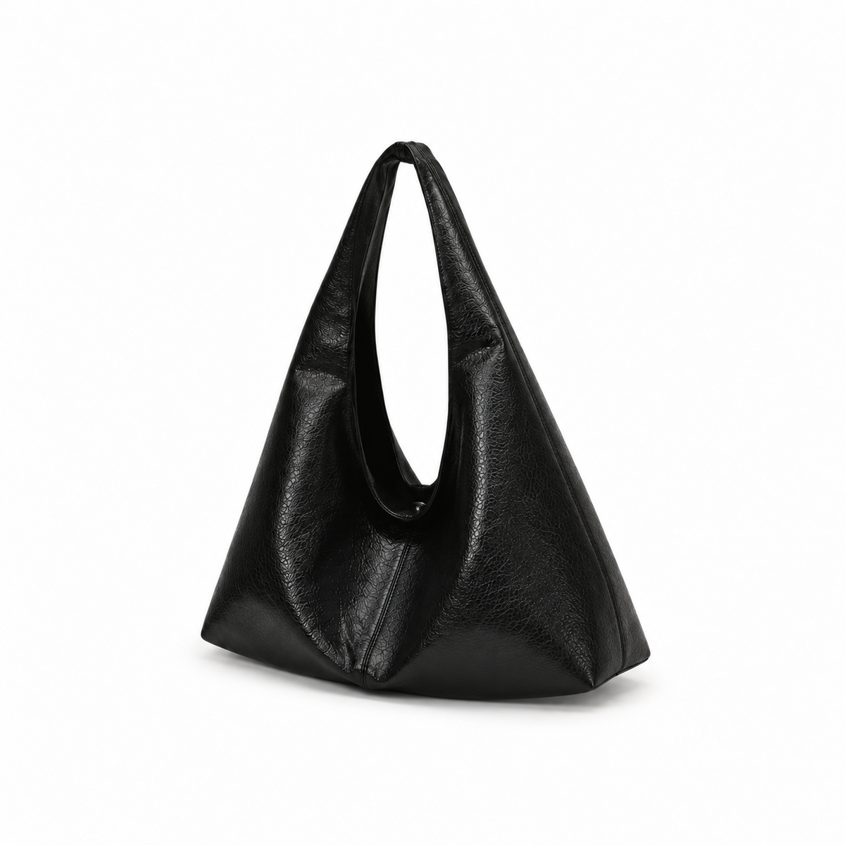 Black Slouchy Textured Hobo Shoulder Bag-3
