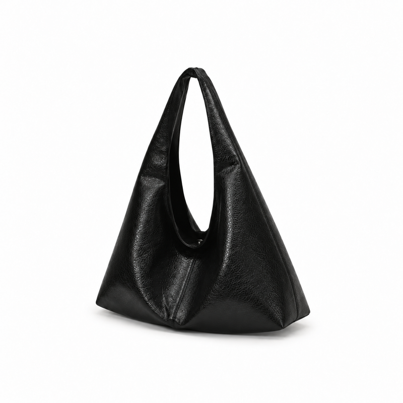 Black Slouchy Textured Hobo Shoulder Bag-3