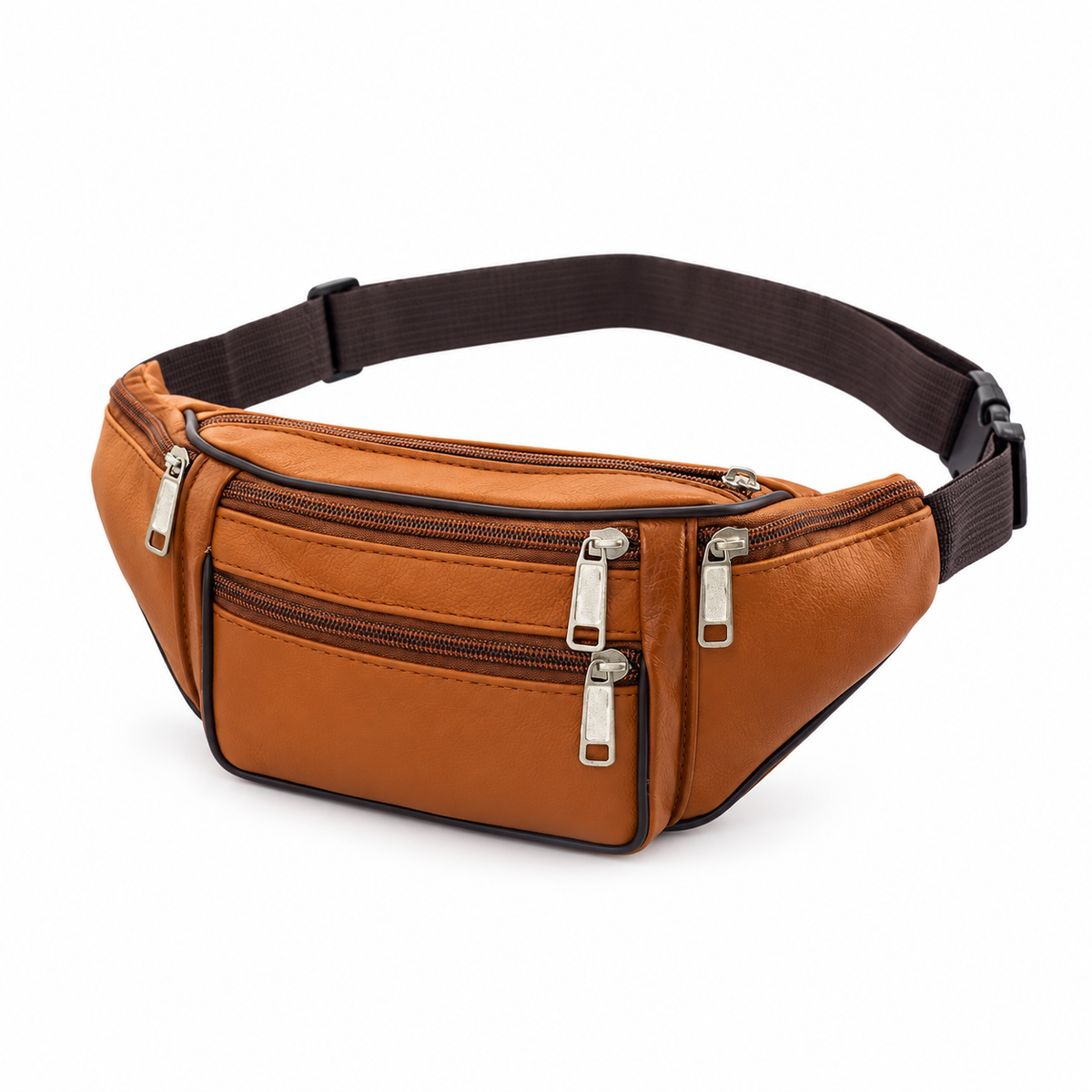 Caramel Brown Multi Pocket Waist Bag-3