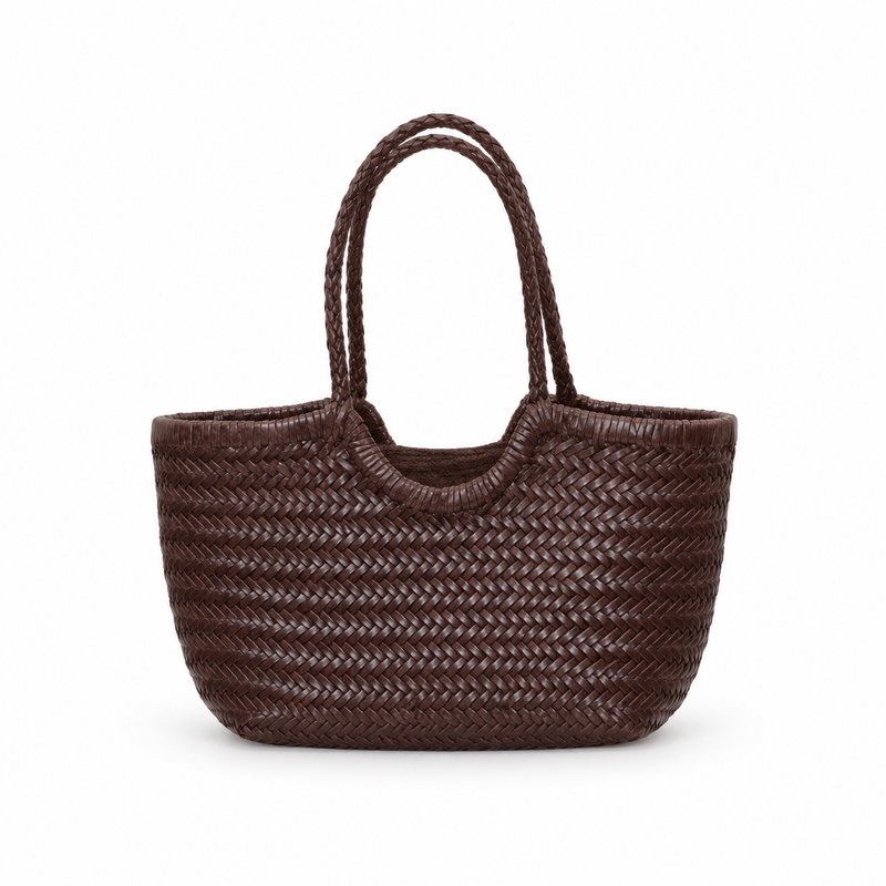 Chocolate Brown Woven Everyday Tote Bag-4