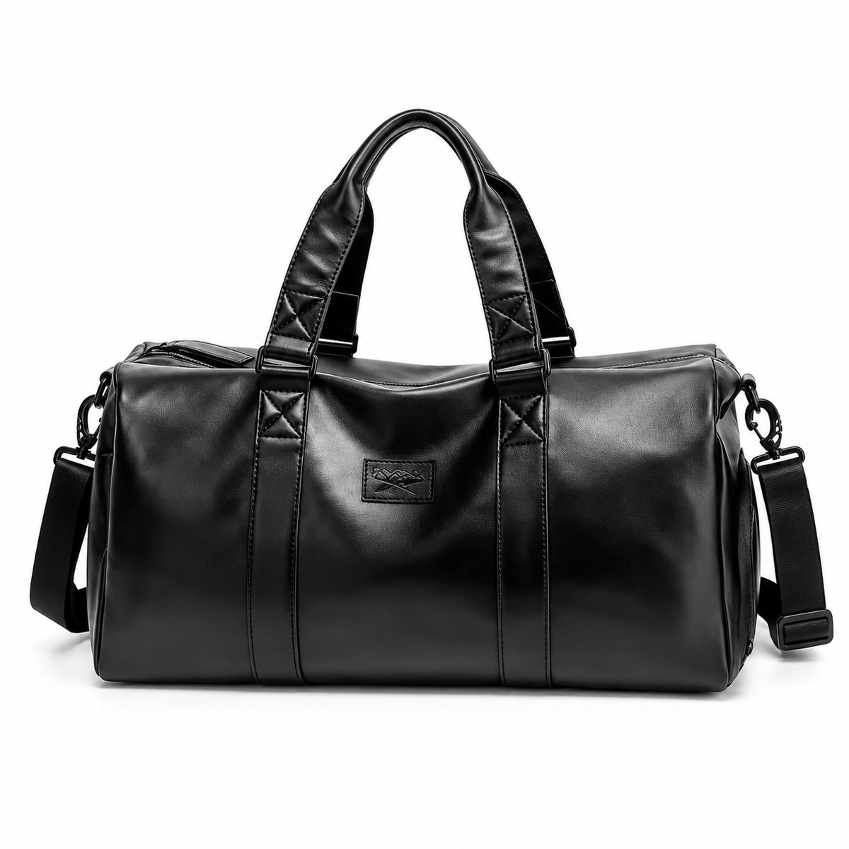 Classic Black Leather Travel Duffel Bag-4