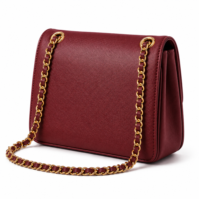 Burgundy Textured Chain Shoulder Bag-2
