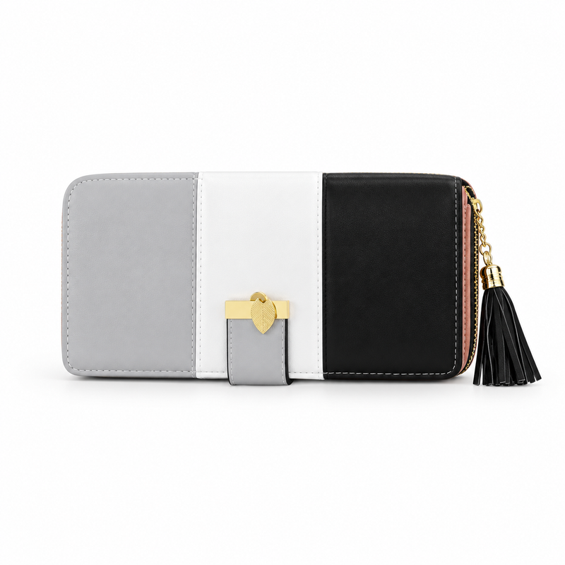 Grey White Black Color Block Wallet-4