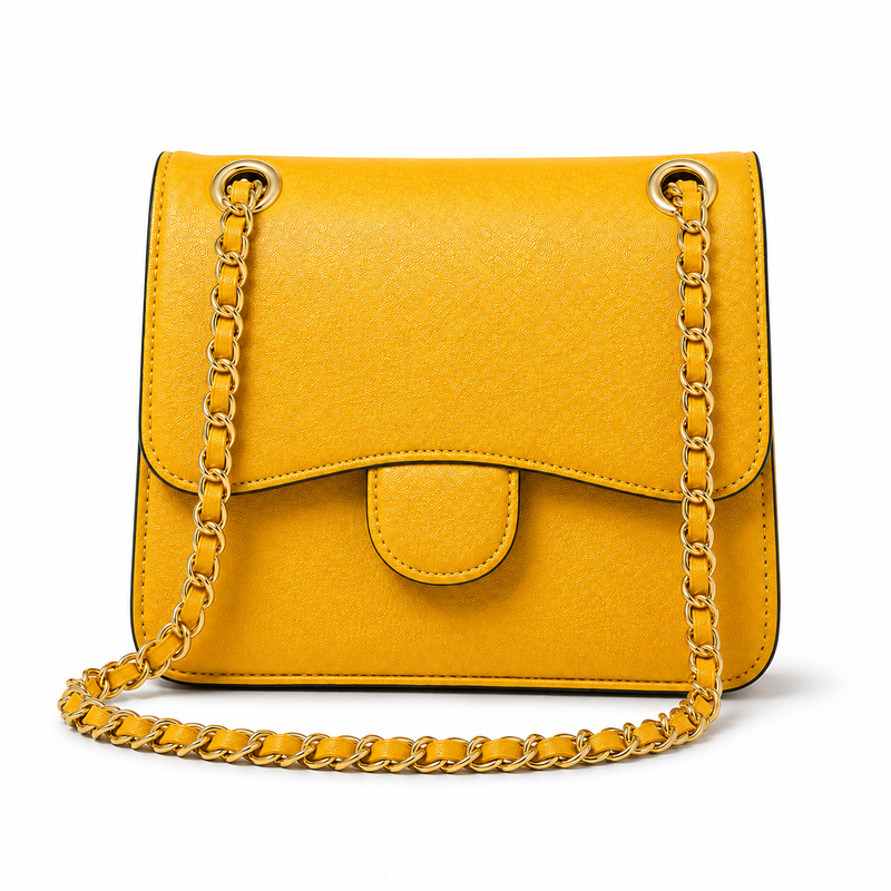 Golden Yellow Textured Chain Shoulder Bag-1