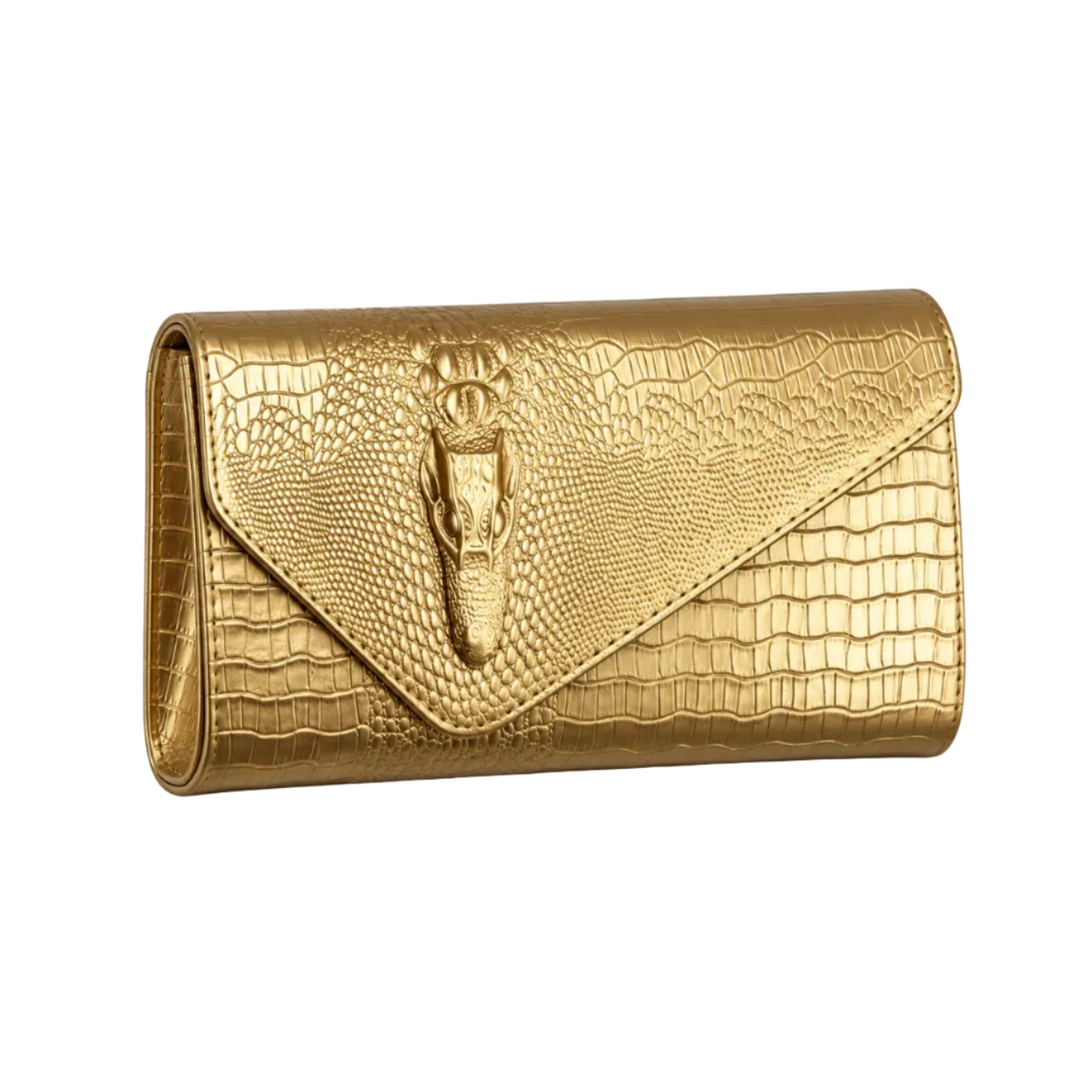 Gold Crocodile Embossed Envelope Evening Clutch-1