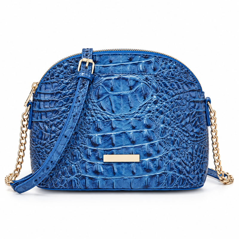 Blue Crocodile Embossed Dome Crossbody Bag-4