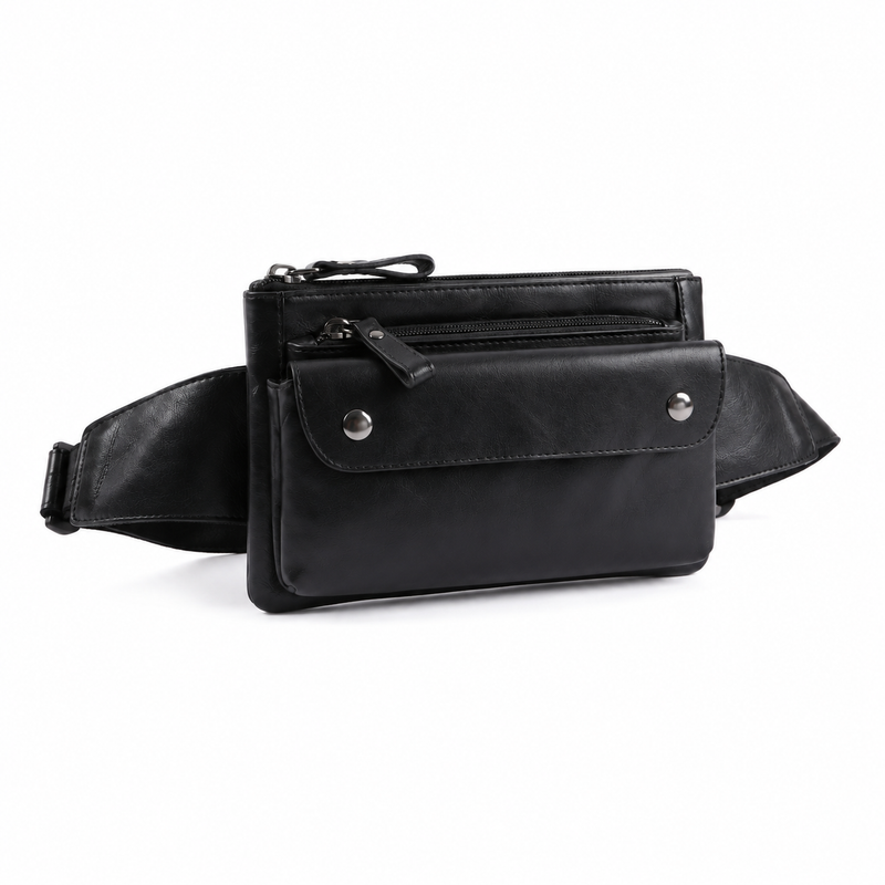 Black Multi-Pocket Leather Waist Bag-1