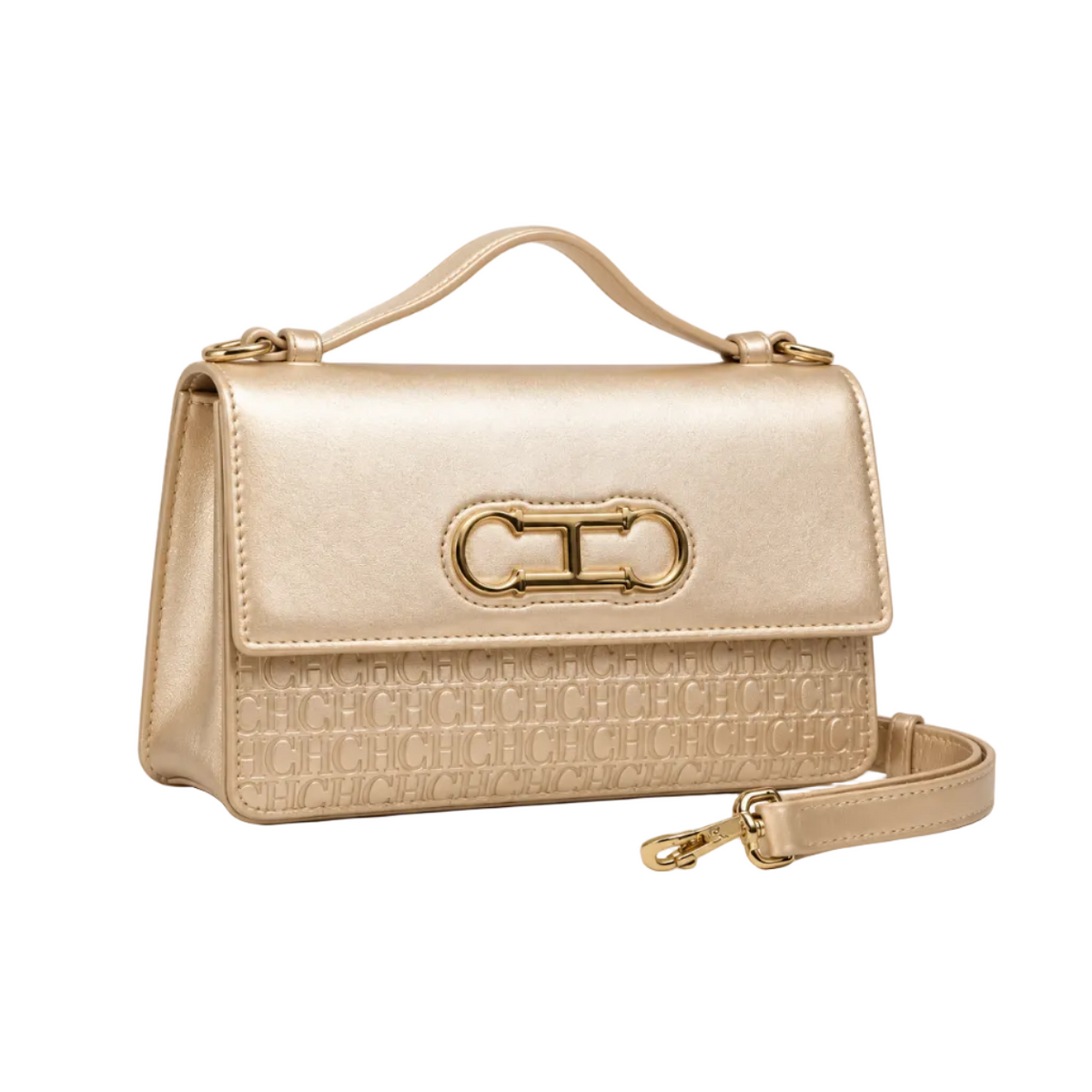 Champagne Gold Embossed Evening Leather Clutch-1