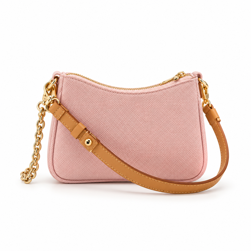 Blush Pink Textured Chain Shoulder Bag-4
