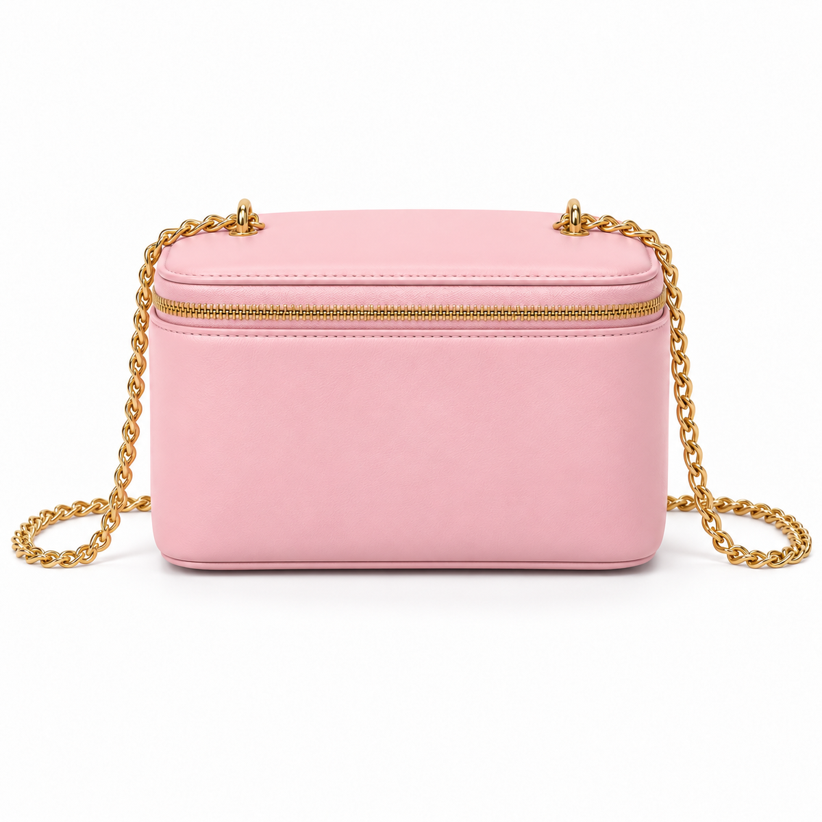 Pink Vegan Leather Chain Crossbody Bag-2