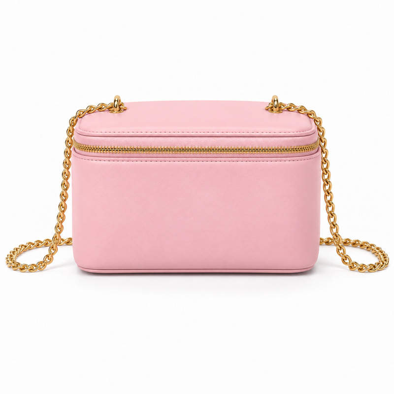 Pink Vegan Leather Chain Crossbody Bag-2