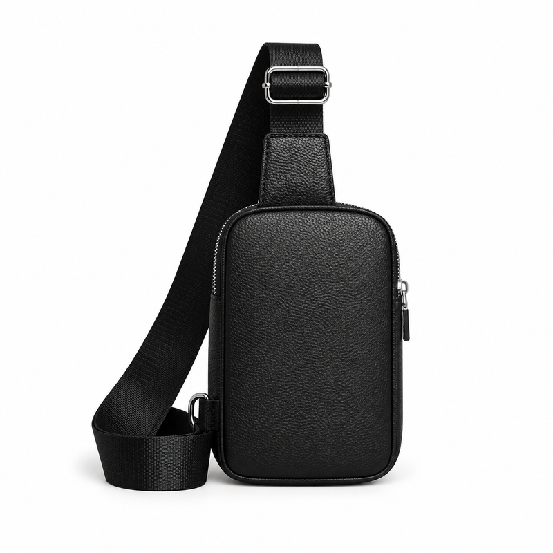 Classic Black Textured Crossbody Sling Bag-4