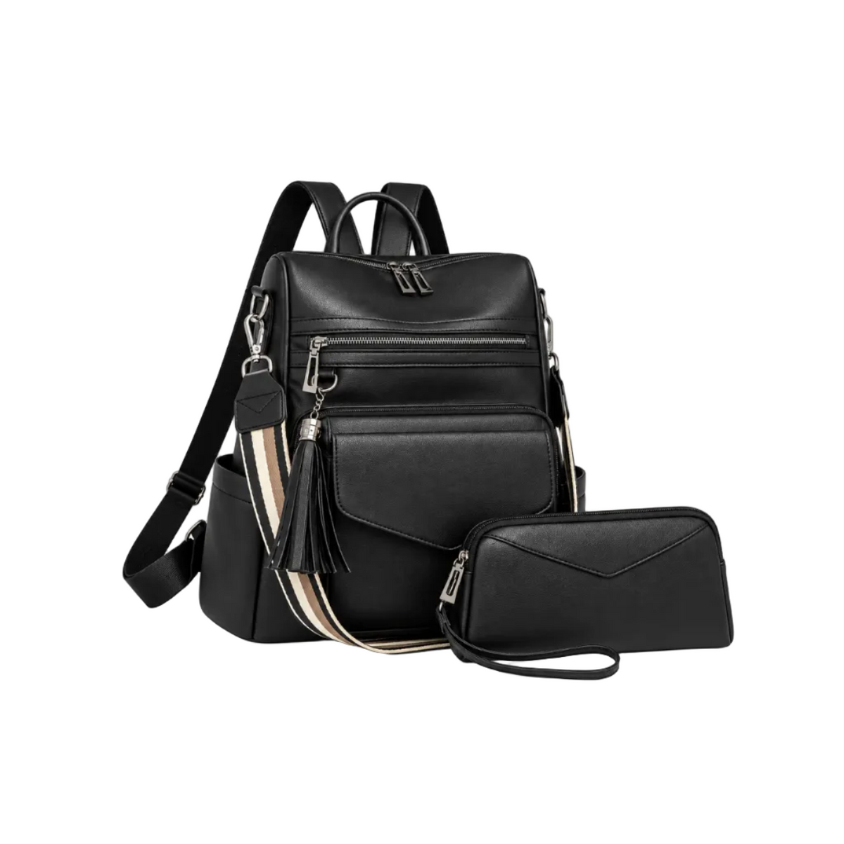 Black Tassel Backpack With Matching Wristlet-1