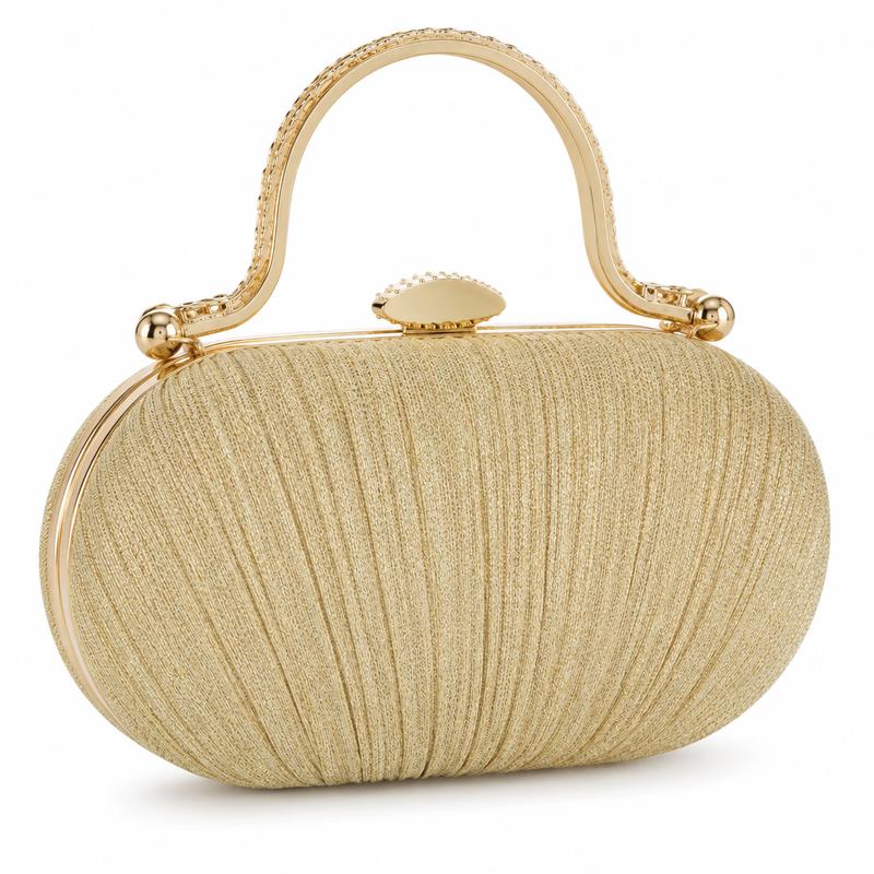 Luxury Gold Pleated Evening Clutch Bag with Metal Handle-2
