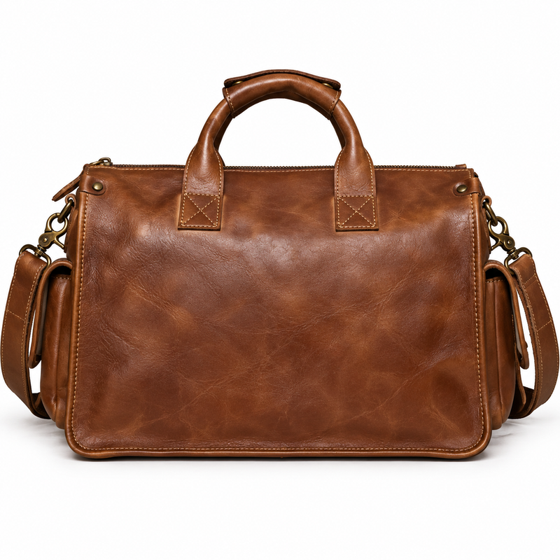 Vintage Brown Double Pocket Briefcase Bag-2