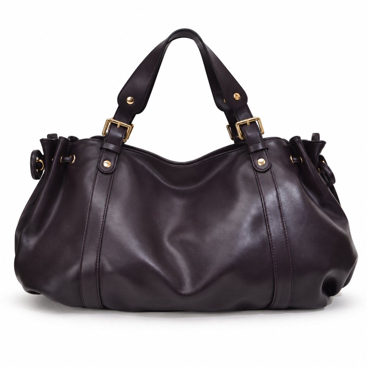 Elegant Slouchy Handbag With Buckle Handles-4