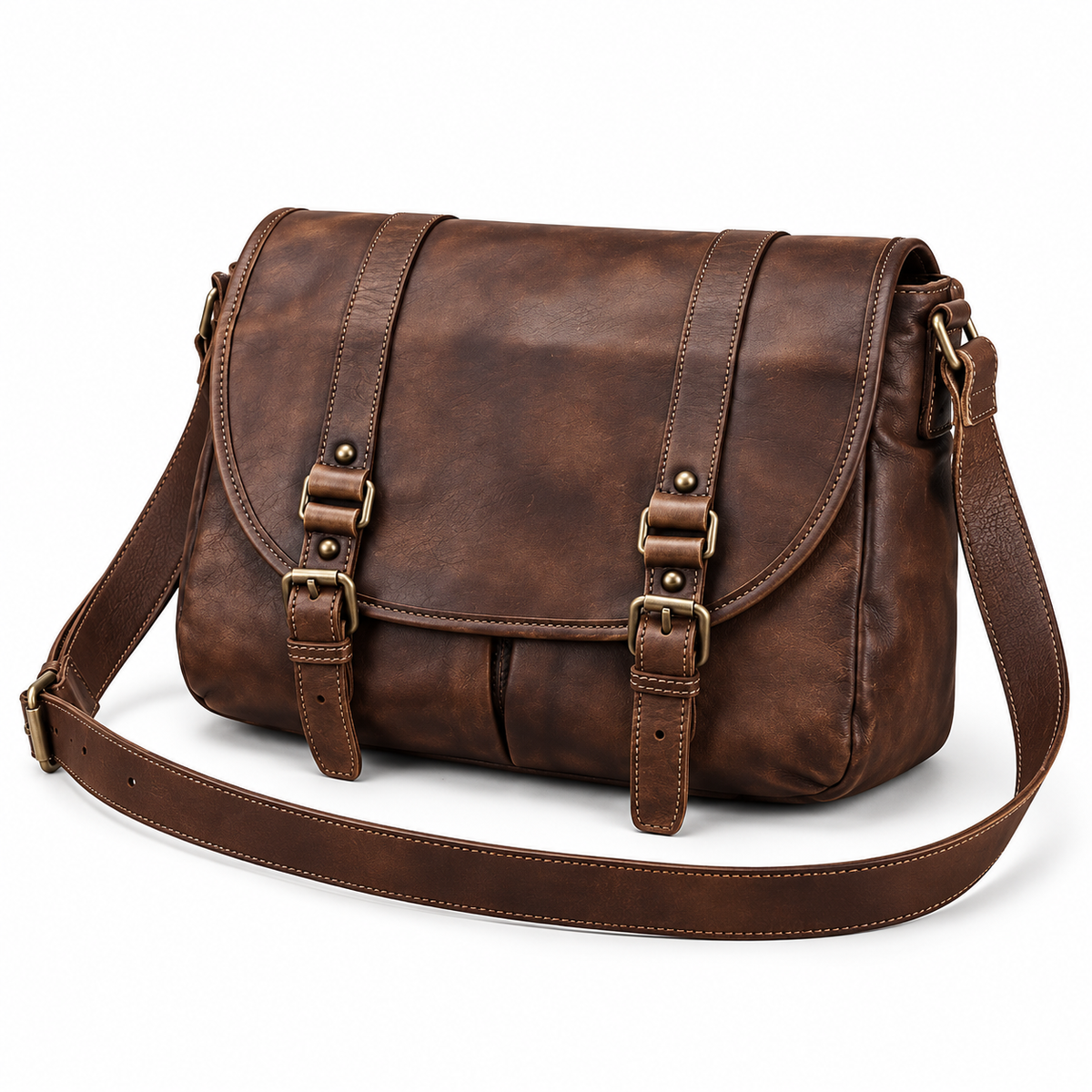 Vintage Coffee Leather Buckle Satchel Bag