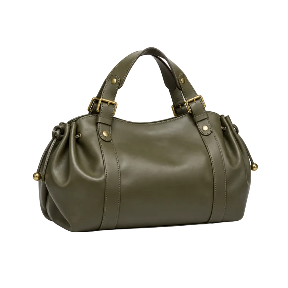 Olive Green Buckle Handle Barrel Handbag-1