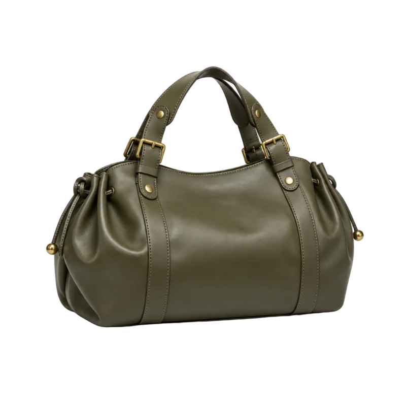 Olive Green Buckle Handle Barrel Handbag-1