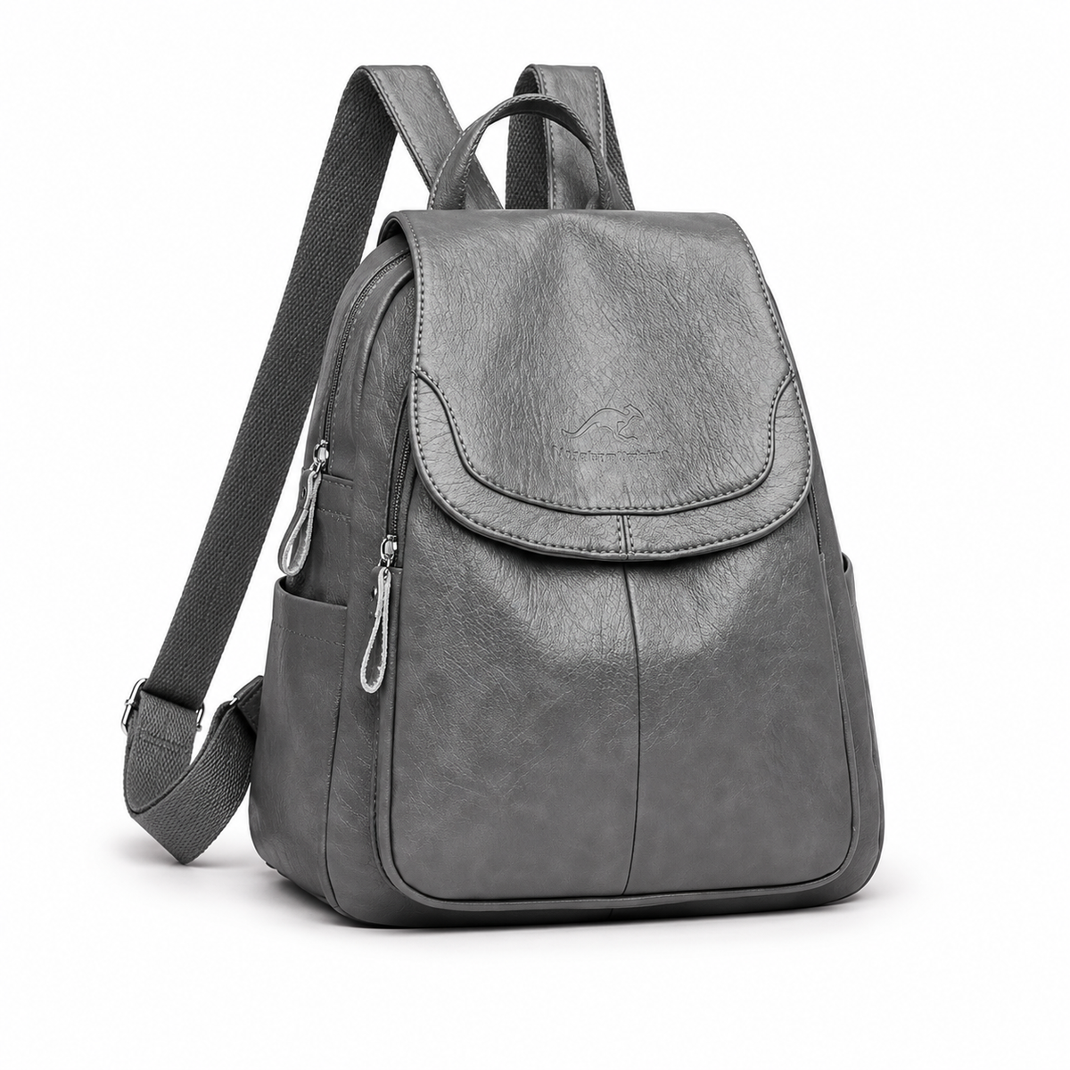 Grey Textured Flap Backpack With Pockets-1