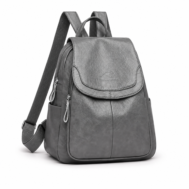 Grey Textured Flap Backpack With Pockets-1
