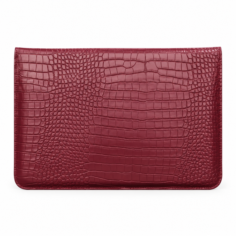 Burgundy Crocodile Embossed Leather Laptop Bag-2