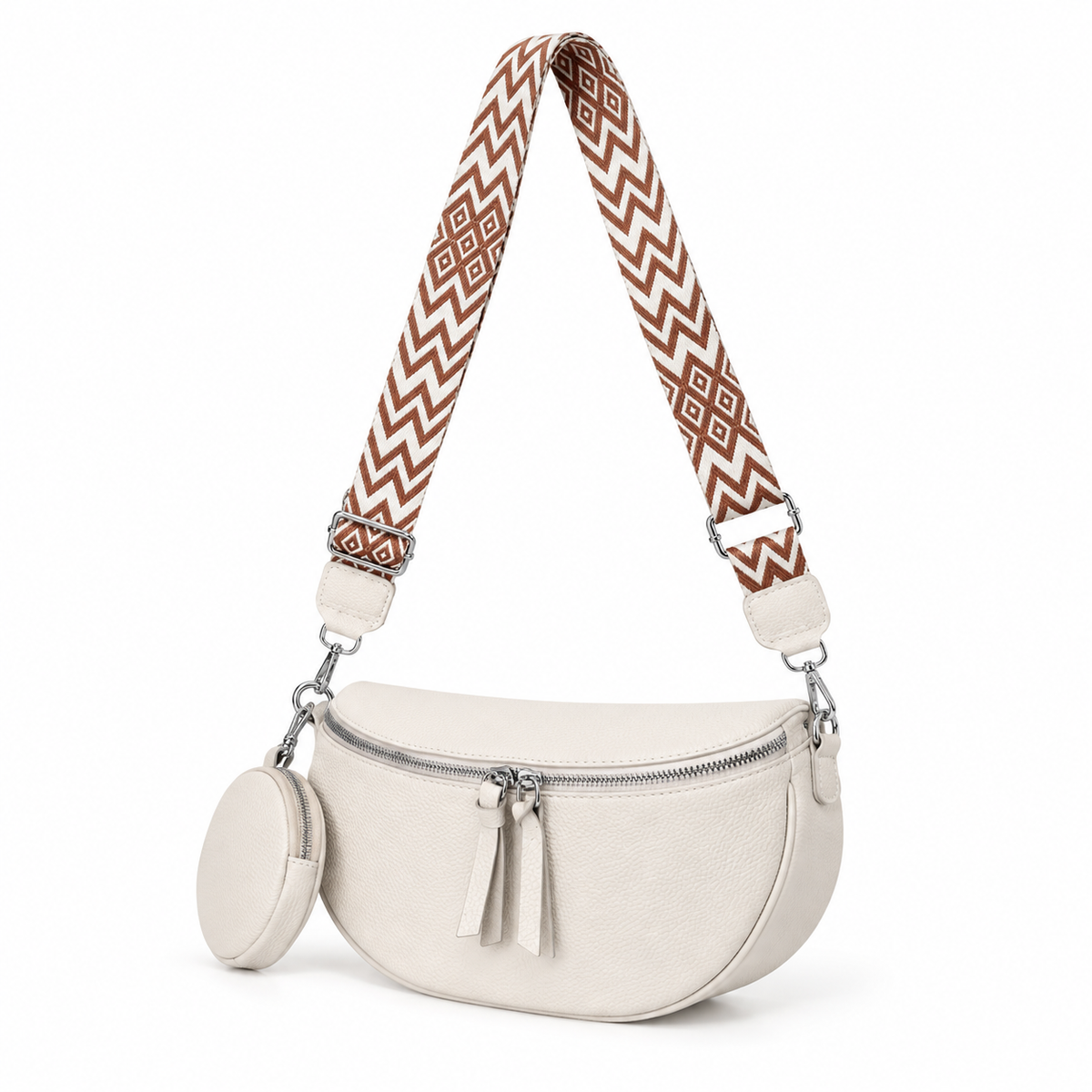 Ivory Crescent Crossbody Bag With Pouch-4