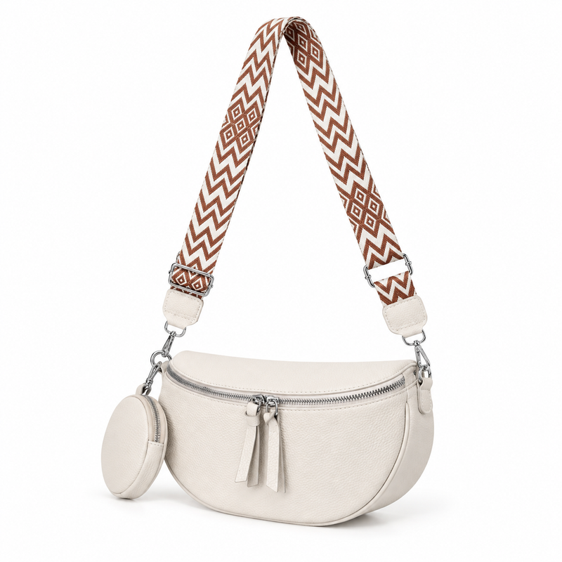 Ivory Crescent Crossbody Bag With Pouch-4