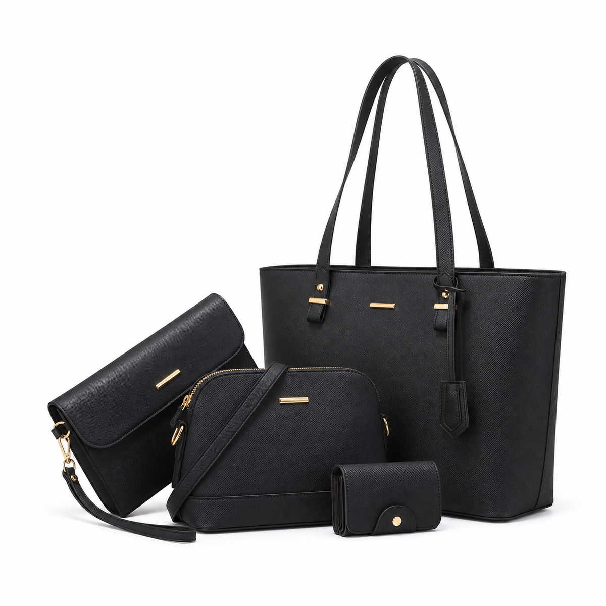 Elegant Black Four Piece Handbag Set-3